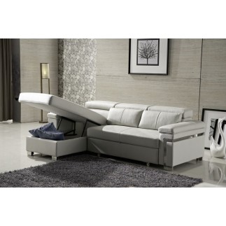 Canapé d'angle convertible 5 places, ALLUSION, blanc, angle gauche