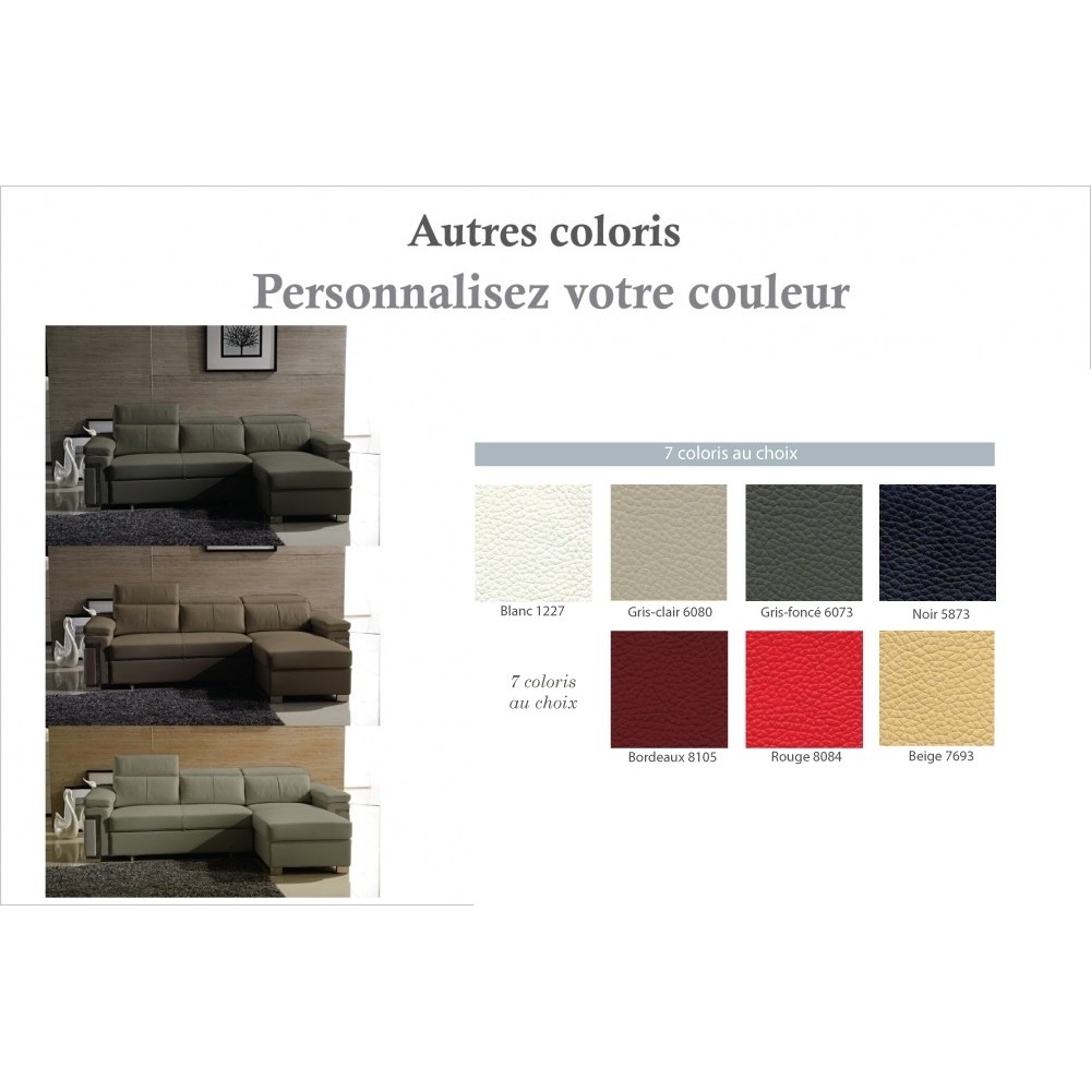 Canapé d'angle convertible 5 places, ALLUSION, couleur personnalisée, angle droit