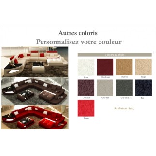Canapé d'angle 8 places NORA couleur personnaliséé, angle gauche et méridienne à droite