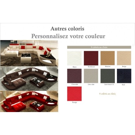 Canapé d'angle 8 places NORA, couleur personnalisée, angle droit méridienne à gauche