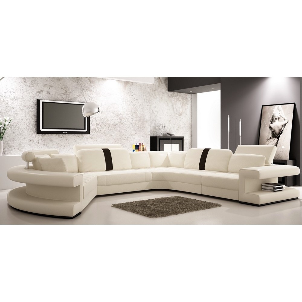Canapé d'angle en cuir italien 7/8 places STAR, blanc et noir, angle droit Canapé d'angle en cuir italien 7/8 places STAR, blanc et noir, angle droit