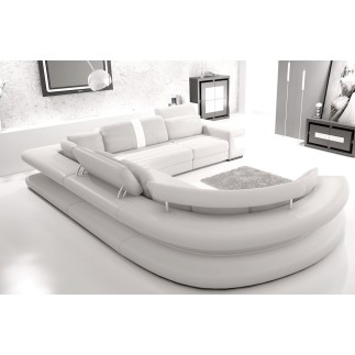 Canapé d'angle en cuir italien 7/8 places STAR, blanc et noir, angle droit