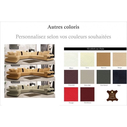 Canapé d'angle en cuir italien 7/8 places STAR, couleur personnalisée, angle droit