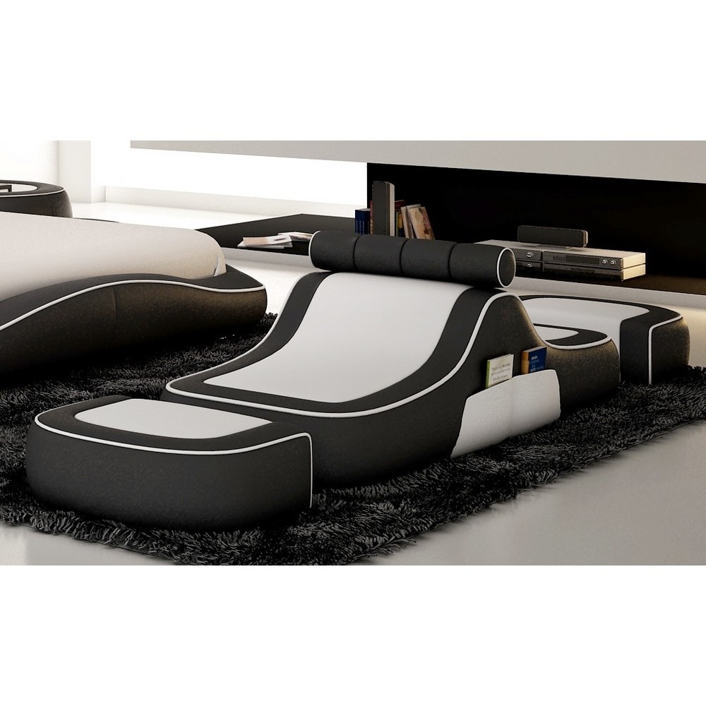 Chauffeuse et 2 poufs ELSA, coloris: partie centrale en blanc N°781 et contours en gris foncé N°628 - Casanoti