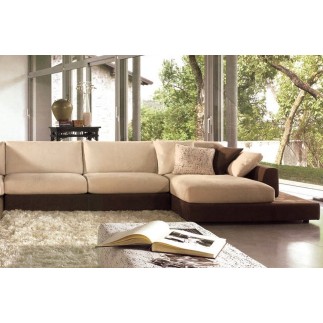 Canapé d'angle LOFT en tissu haut de gamme, beige et chocolat, angle gauche, 8 places