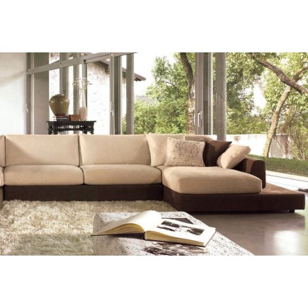 Canapé d'angle LOFT en tissu haut de gamme, beige et chocolat, angle gauche, 8 places