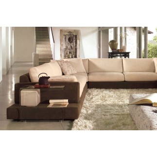 Canapé d'angle LOFT en tissu haut de gamme, beige et chocolat, angle gauche