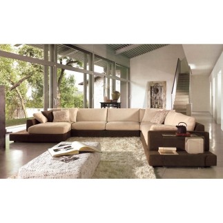 Canapé d'angle LOFT en tissu haut de gamme, coloris beige et chocolat, angle droit