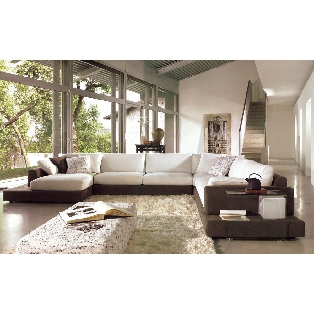 Canapé d'angle LOFT en tissu haut de gamme, écru et chocolat, angle droit, 8 places Canapé d'angle LOFT en tissu haut de gamme, écru et chocolat, angle droit, 8 places