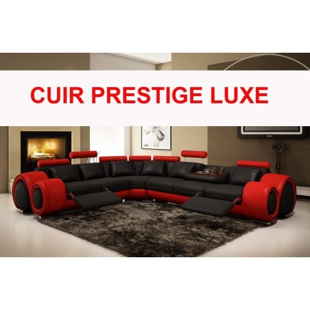 Canapé d'angle en CUIR PRESTIGE italien 5/6 places PETIT EXCELIA, noir et rouge