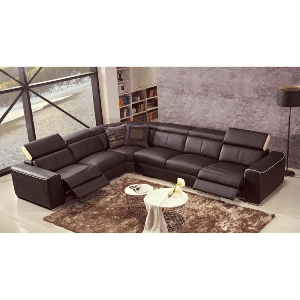 Canapé d'angle double relax électrique en cuir de buffle italien de luxe 7/8 places BESTRELAX chocolat et beige, angle gauche, Canapé d'angle double relax électrique en cuir de buffle italien de luxe 7/8 places BESTRELAX chocolat et beige, angle gauche,