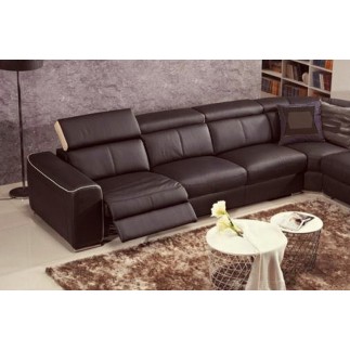 Canapé d'angle double relax électrique en cuir de buffle italien de luxe 7/8 places BESTRELAX, chocolat et beige, angle droit,