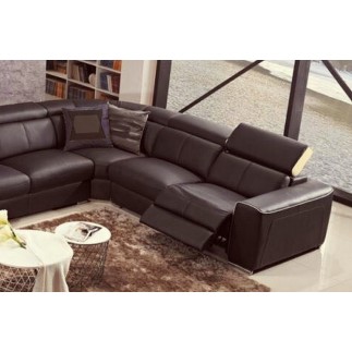 Canapé d'angle double relax électrique en cuir de buffle italien de luxe 7/8 places BESTRELAX, chocolat et beige, angle droit,