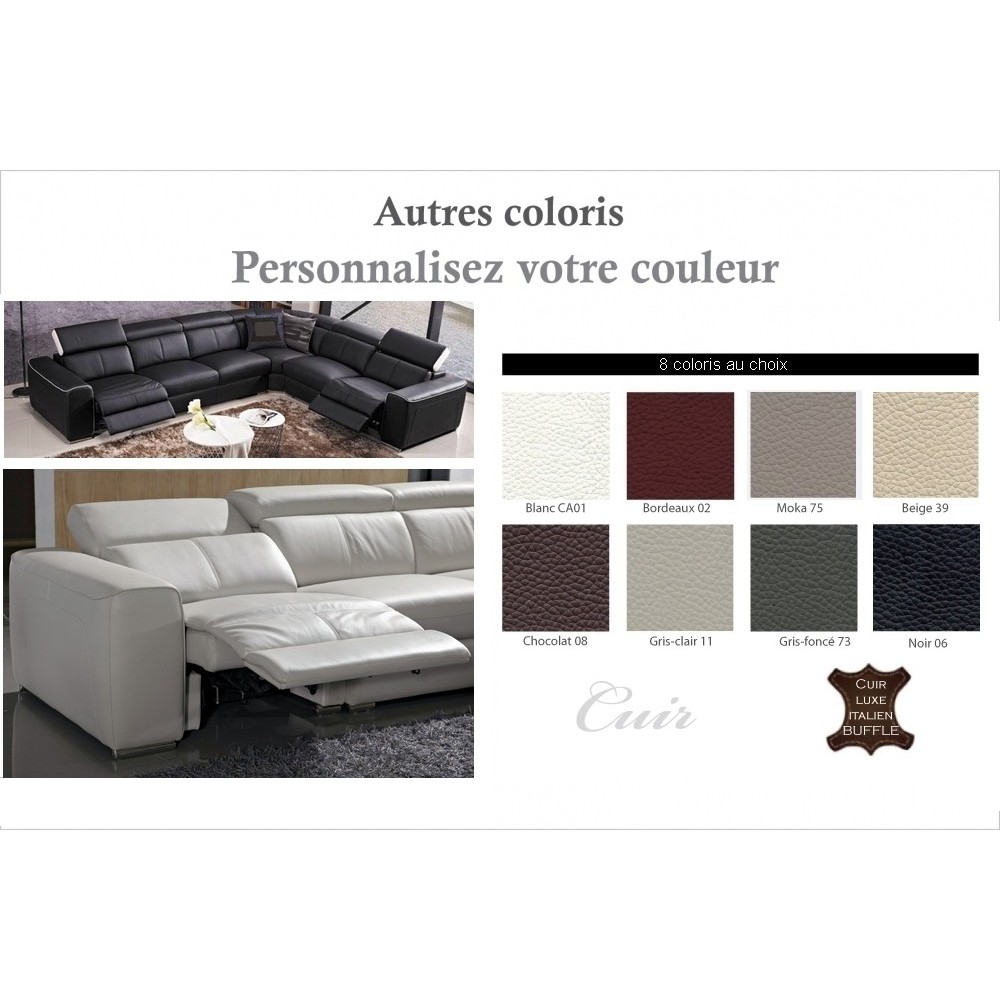 Canapé d'angle double relax électrique en cuir de buffle italien de luxe 7/8 places BESTRELAX, coulleurs personnalisées, angle d Canapé d'angle double relax électrique en cuir de buffle italien de luxe 7/8 places BESTRELAX, coulleurs personnalisées, angle d