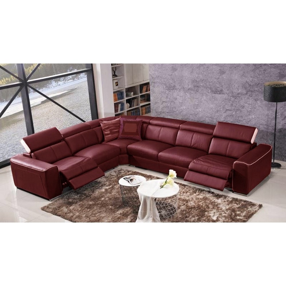 Canapé d'angle double relax électrique en cuir de buffle italien de luxe 7/8 places BESTRELAX bordeaux et blanc, angle gauche, Canapé d'angle double relax électrique en cuir de buffle italien de luxe 7/8 places BESTRELAX bordeaux et blanc, angle gauche,