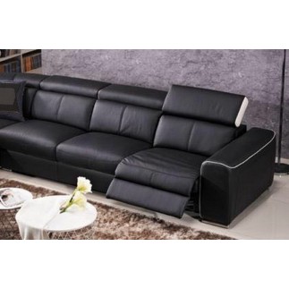 Canapé d'angle double relax électrique en cuir de buffle italien de luxe 7/8 places BESTRELAX noir et blanc, angle gauche,