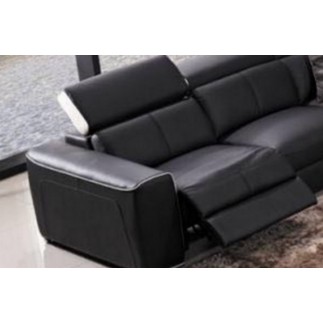 Canapé d'angle double relax électrique en cuir de buffle italien de luxe 7/8 places BESTRELAX noir et blanc, angle gauche,
