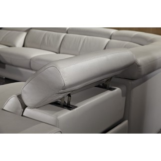Canapé d'angle double relax électrique en cuir de buffle italien de luxe 7/8 places BESTRELAX noir et blanc, angle gauche,