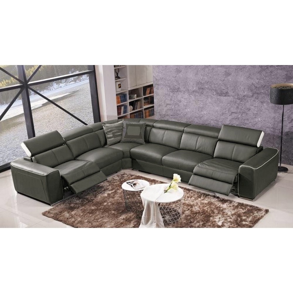 Canapé d'angle double relax électrique en cuir de buffle italien de luxe 7/8 places BESTRELAX gris foncé et blanc, angle gauche, Canapé d'angle double relax électrique en cuir de buffle italien de luxe 7/8 places BESTRELAX gris foncé et blanc, angle gauche,