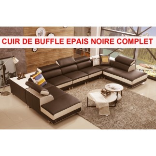 Commande spéciale personnalisée sur demande du client Canapé d'angle en cuir buffle épais italien de luxe 8/9 places GIANT, noir