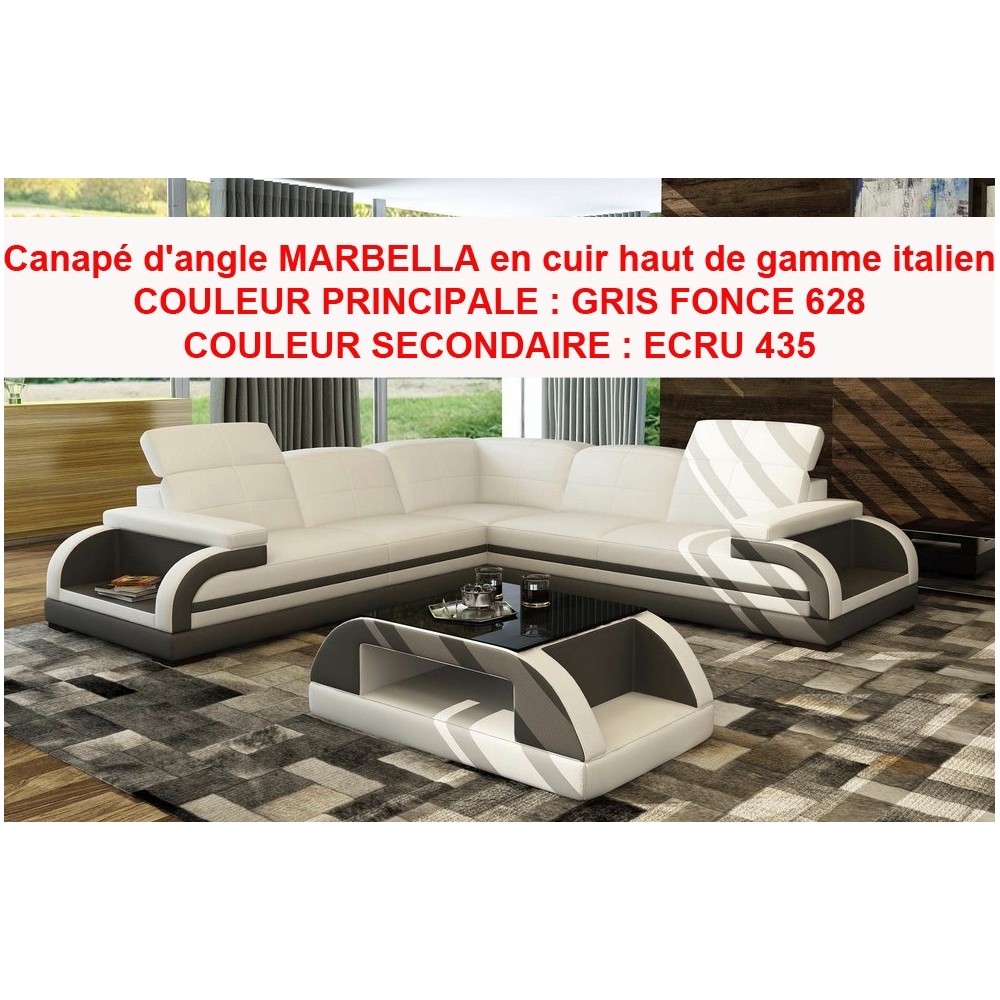 Canapé d'angle MARBELLA en cuir haut de gamme italien GRIS 628 Principale et ECRU 435 Secondaire Canapé d'angle MARBELLA en cuir haut de gamme italien GRIS 628 Principale et ECRU 435 Secondaire