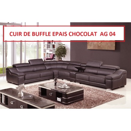 COMMANDE PERSONNALISEE SUR DEMANDE DU CLIENT Canapé d'angle en cuir buffle Epais italien de luxe 5 places LONDRES chocolat AG04