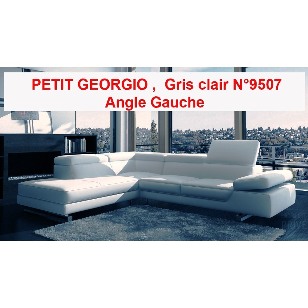 Canapé d'angle en cuir italien 5/6 places PETIT GEORGIO , Gris clair N°9507 Angle Gauche Canapé d'angle en cuir italien 5/6 places PETIT GEORGIO , Gris clair N°9507 Angle Gauche