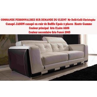 COMMANDE PERSONNALISEE SUR DEMANDE DU CLIENT DELLI-COLLI CHRISTOPHE Canapé 2 places en cuir italien buffle EPAIS JASON, GRIS CLA