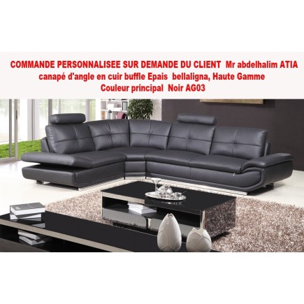 COMMANDE PERSONNALISEE SUR DEMANDE DU CLIENT Mme MARIEM ATIA Canapé d'angle en cuir buffle EPAIS italien de luxe 6/7 places BELL