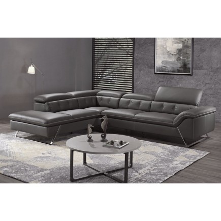 1er paiement en 3x sans frais, commande : Canapé d'angle en cuir de buffle italien de luxe 5/6 places vida, noir, angle gauche S
