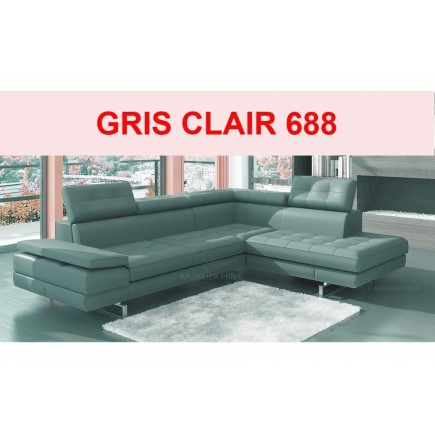 Canapé d'angle en cuir italien 6 places MODA, Gris Clair 688