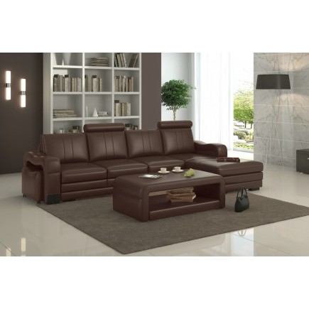 Canapé d'angle BELAGIO en cuir haut de gamme italien vachette Vénésetti Cuir Prestige luxe Chocolat Angle idem photo (angle droi