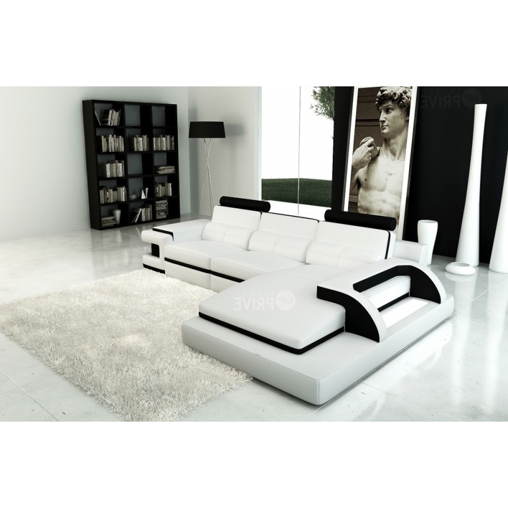 Canapé d'angle 6 places IBIZA, coloris blanc et noir, angle droit Canapé d'angle 6 places IBIZA, coloris blanc et noir, angle droit
