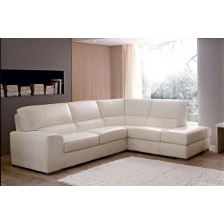 Canapé d'angle BARSANO en cuir haut de gamme italien vachette. Cuir Prestige luxe. Coloris Ecru. Angle droit vu de face