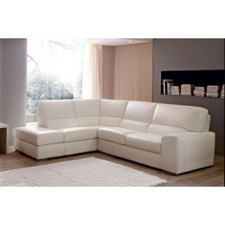 - Canapé d'angle BARSANO en cuir haut de gamme italien vachette. Cuir Prestige luxe. Ecru. Angle Gauche vu de face