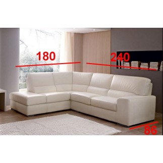 - Canapé d'angle BARSANO en cuir haut de gamme italien vachette. Cuir Prestige luxe. Ecru. Angle Gauche vu de face