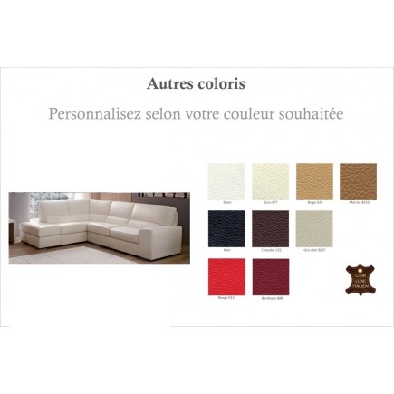 - Canapé d'angle BARSANO en cuir haut de gamme italien vachette. Cuir Prestige luxe. Couleur personnalisée. Angle Gauche vu de f