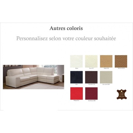 Canapé d'angle BARSANO en cuir haut de gamme italien vachette. Cuir Prestige luxe. Coueur personnalisée. Angle droit vu de face