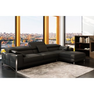 Canapé d'angle en cuir italien 5 places SUEDE, noir en STOCK Expédié sous 3 jours