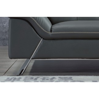 Canapé d'angle en cuir de buffle italien de luxe 5/6 places, VIDA, gris foncé et surpiqure blanche, angle droit