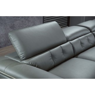 Canapé d'angle en cuir de buffle italien de luxe 5/6 places, VIDA, gris foncé et surpiqure blanche, angle droit
