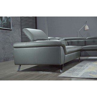 Canapé d'angle en cuir de buffle italien de luxe 5/6 places, VIDA, gris foncé et surpiqure blanche, angle droit
