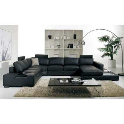 Commande de M WILNER BARDETTE. Canapé d'angle en cuir italien 8 places almera avec tétières, noir