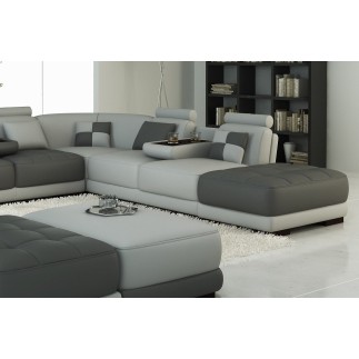 Canapé d'angle en cuir 7/8 places ELIXIR (sans le pouf), gris clair et gris foncé, angle droit