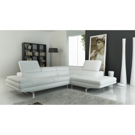 Canapé d'angle en cuir italien 6 places BIRKIN, blanc