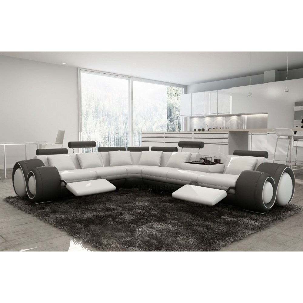 - Canapé d'angle en cuir italien 5/6 places PETIT EXCELIA, blanc et noir, angle gauche - Canapé d'angle en cuir italien 5/6 places PETIT EXCELIA, blanc et noir, angle gauche