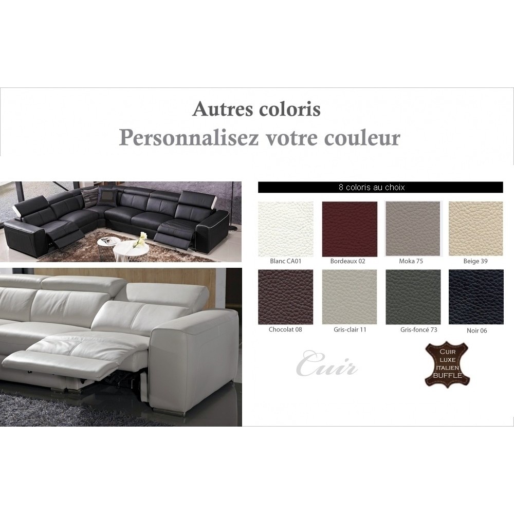 1er paiement de la commande de Canapé d'angle double relax électrique en cuir de buffle italien de luxe 7/8 places