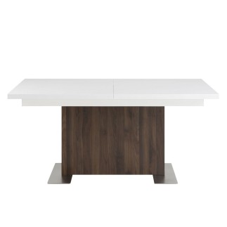 Très jolie table avec rallonge, BRICA, très brillante, extérieur recouvert d’une feuille en noyer
