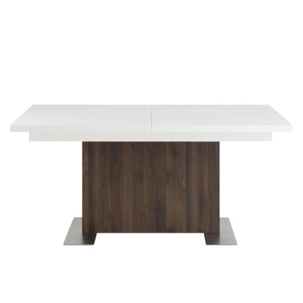 Très jolie table avec rallonge, BRICA, très brillante, extérieur recouvert d’une feuille en noyer