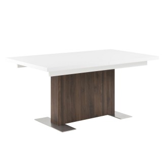 Très jolie table avec rallonge, BRICA, très brillante, extérieur recouvert d’une feuille en noyer